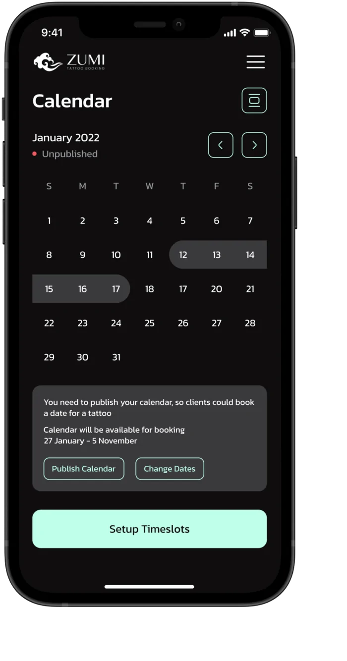 Booking calendar with time slots