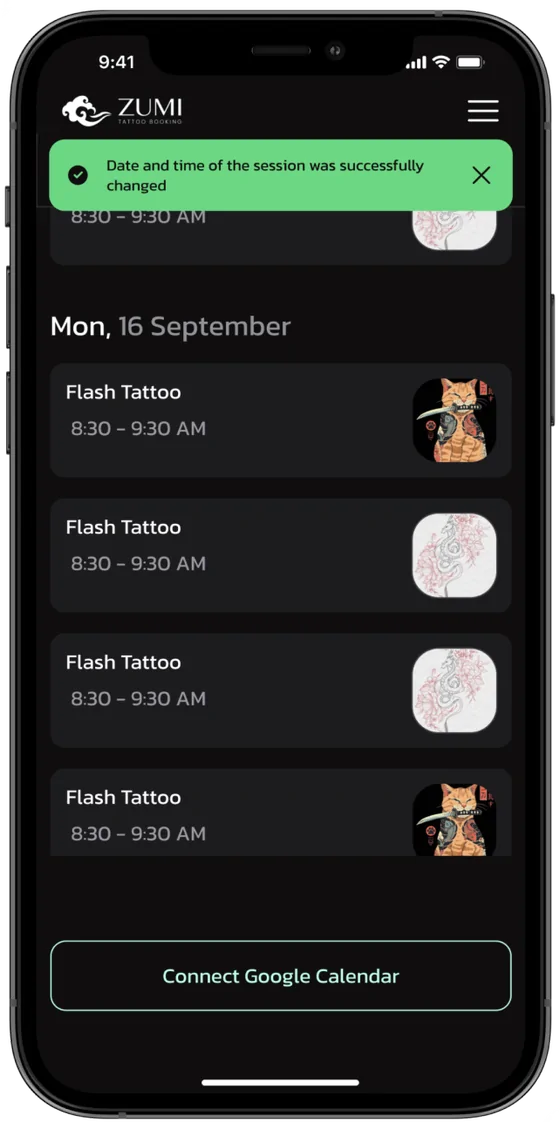 Sessions list on mobile